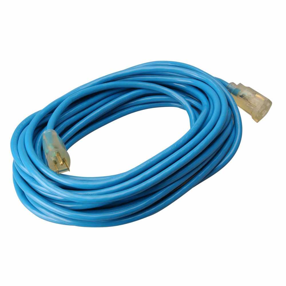 Southwire, Southwire 2569SW0006 12/3 100' SJTW Low Temp Blue Extension Cord with Lighted End