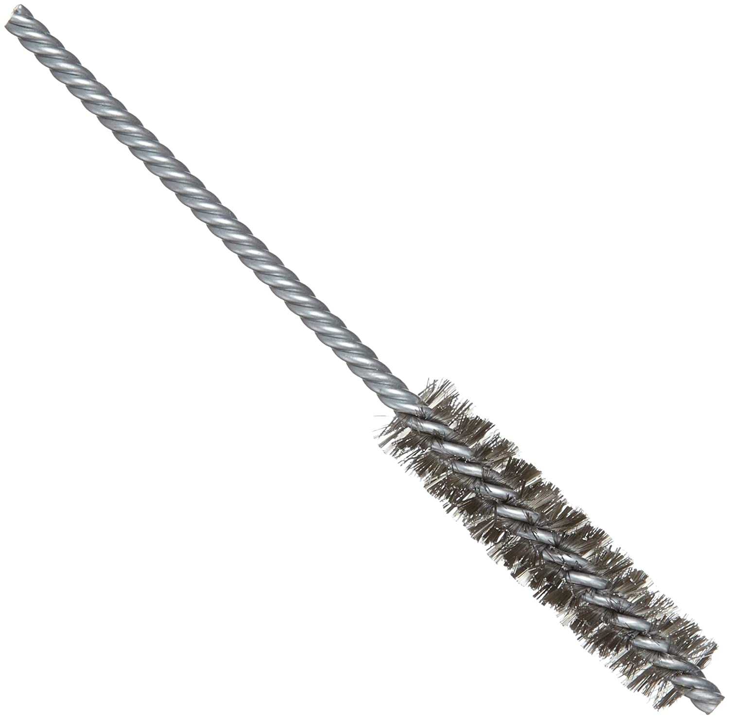 Weiler, Weiler 21106 0.004" Wire Size. 1/2" Diameter. 5" Length. Steel Bristles. Double Stem Double Spiral Power Tube Brush