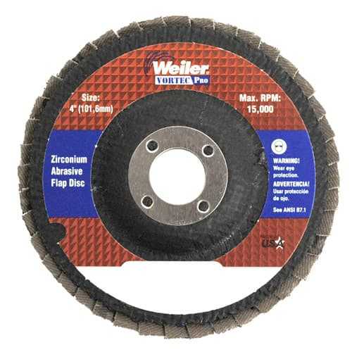 Weiler, Weiler 31339 4" Vortec Pro Abrasive Flap Disc, Angled, Phenolic Backing, 60Z, 5/8" A.H.
