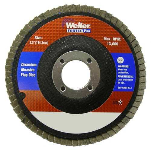 Weiler, Weiler 31347 4-1/2" Vortec Pro Abrasive Flap Disc, Angled, Phenolic Backing, 120Z, 7/8" A.H.