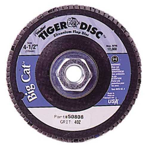 Weiler, Weiler 50808 4-1/2" Big Cat Abrasive Flap Disc, Flat, Phenolic Backing, 40Z, 5/8"-11
