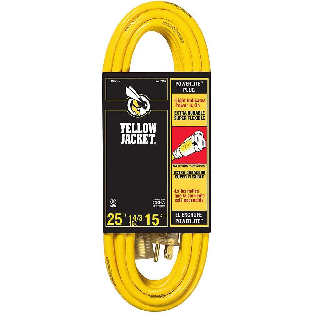 Southwire, Yellow Jacket 2886 UL Listed 14/3 15 Amp Premium SJTW 25' (7.62M) Extension Cord with Grounded